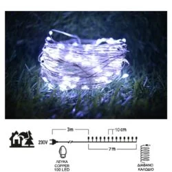 ΛΑΜΠΑΚΙΑ 100LED COPPER ΛΕΥΚΟ ΦΩΣ ΜΕ ΜΕΤΑΣΧΗΜΑΤΙΣΤΗ IP44 EPAM XLCOPPER-100W-S