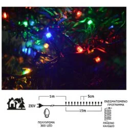 ΛΑΜΠΑΚΙΑ ΜΙΝΙ 300LED ΠΟΛΥΧΡΩΜΑ ΠΡΑΣΙΝΟ ΚΑΛΩΔΙΟ ΜΕ ΕΝΣΩΜΑΤΩΜΕΝΟ ΠΡΟΓΡΑΜΜΑ 31V ADELEQ 30-16379
